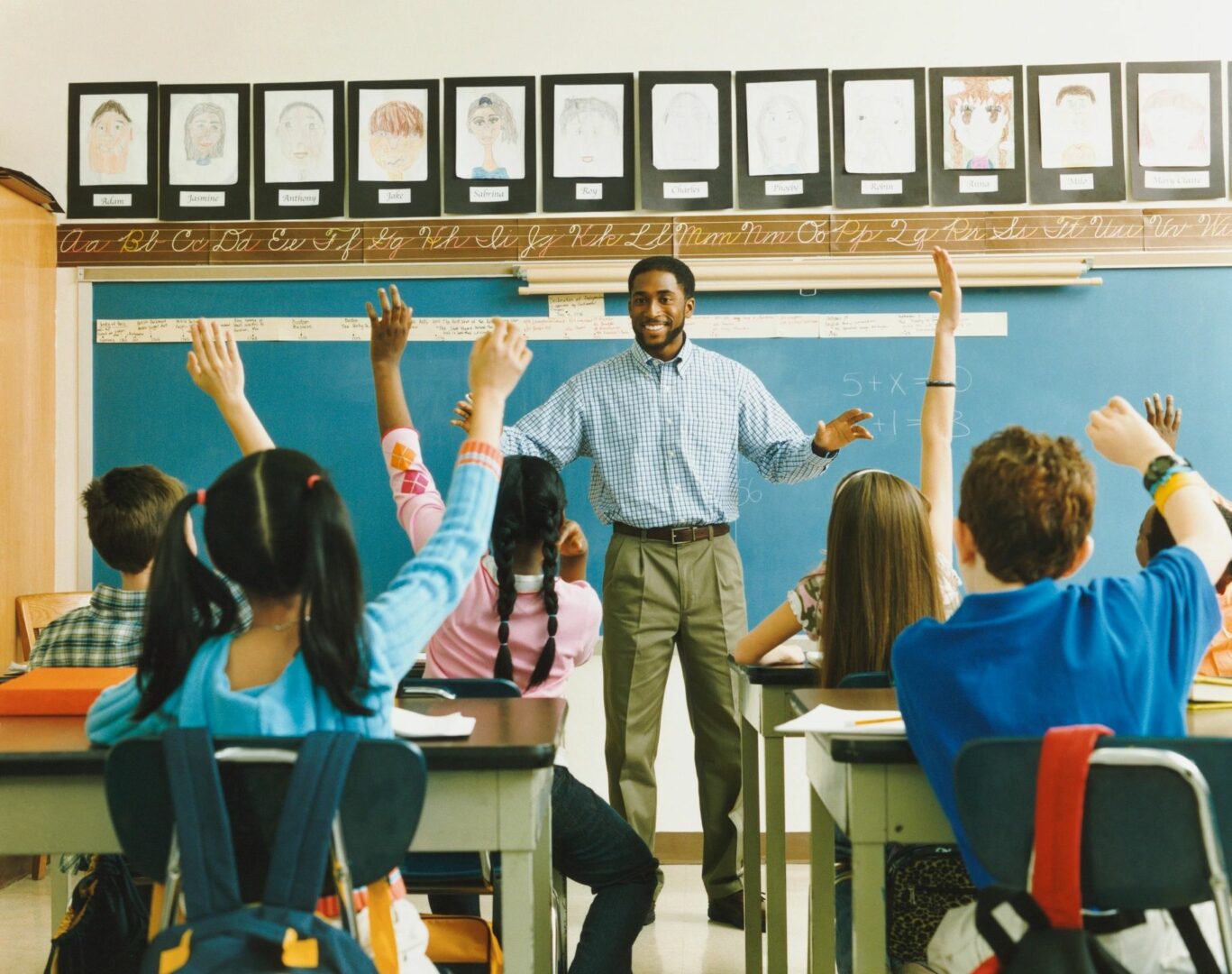 A teacher enjoying while teaching a class