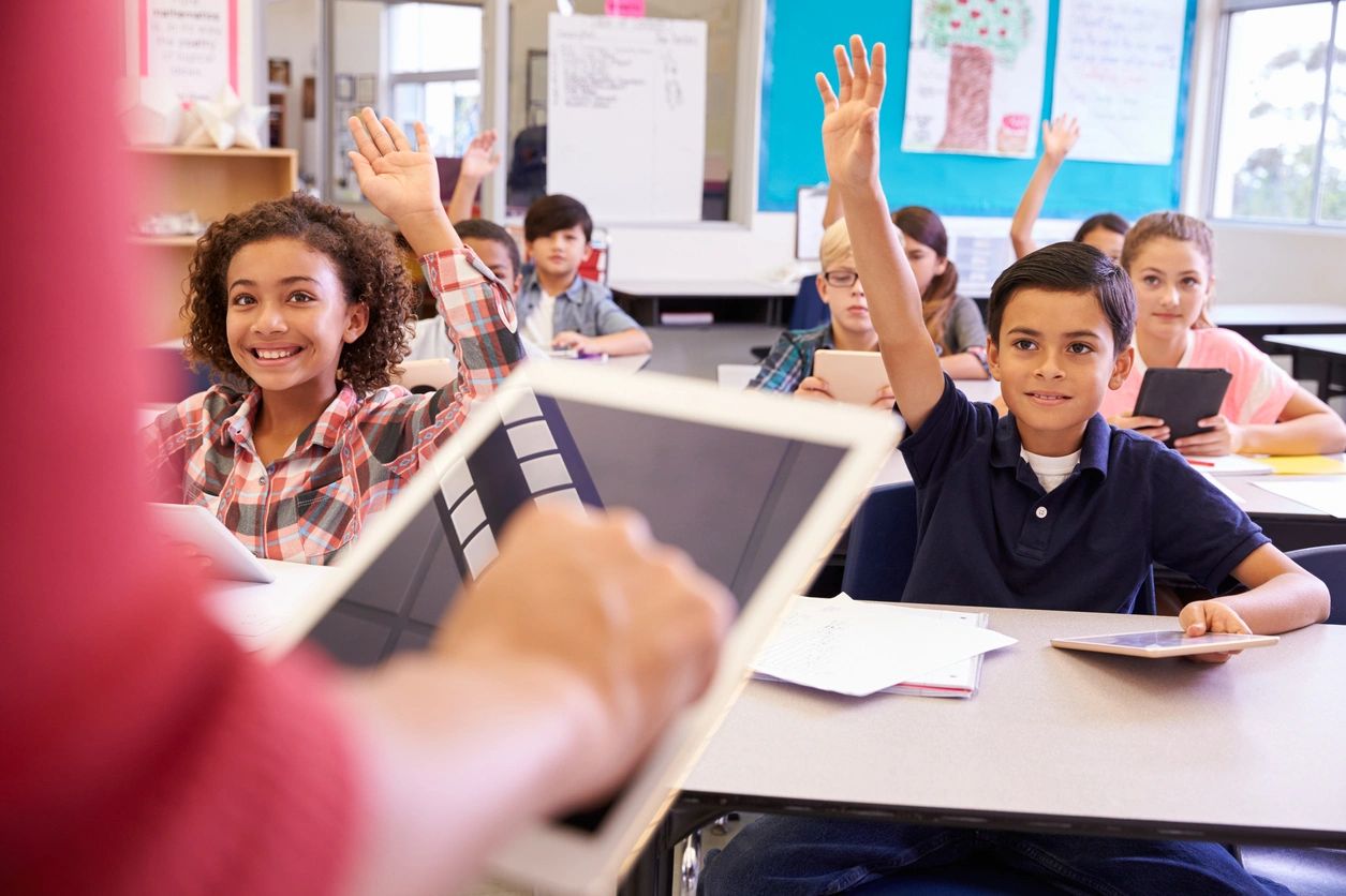 Children participating in class